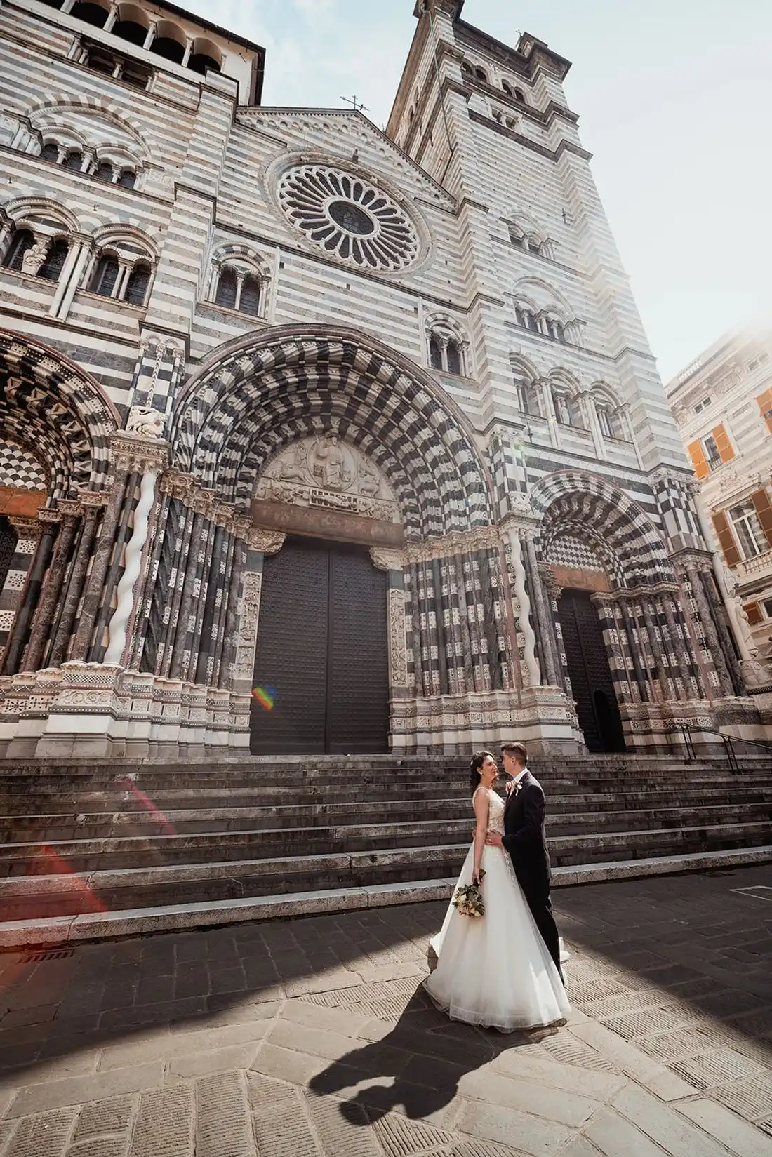 A & S in front of the cathedral of San Lorenzo, Genoa
